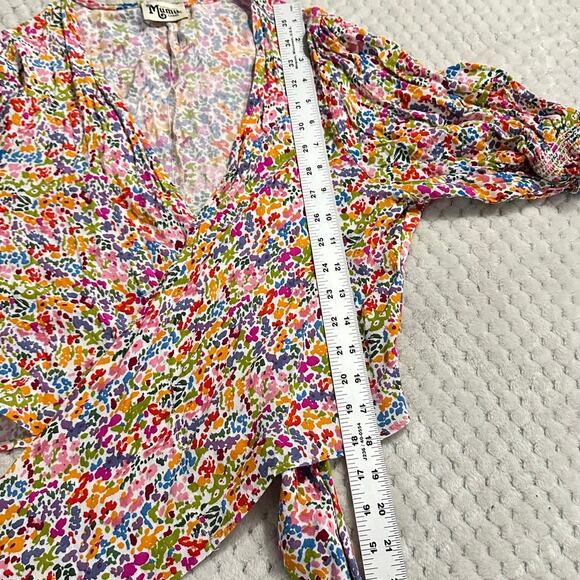 Show Me Your MuMu Kimmy Tie Top Women's Large Rainbow Fields Half Sleeve V-Neck - Picture 8 of 9